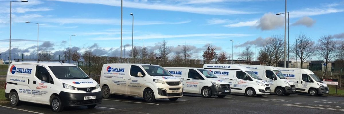 Multiple Chillaire vans parked in parking lot