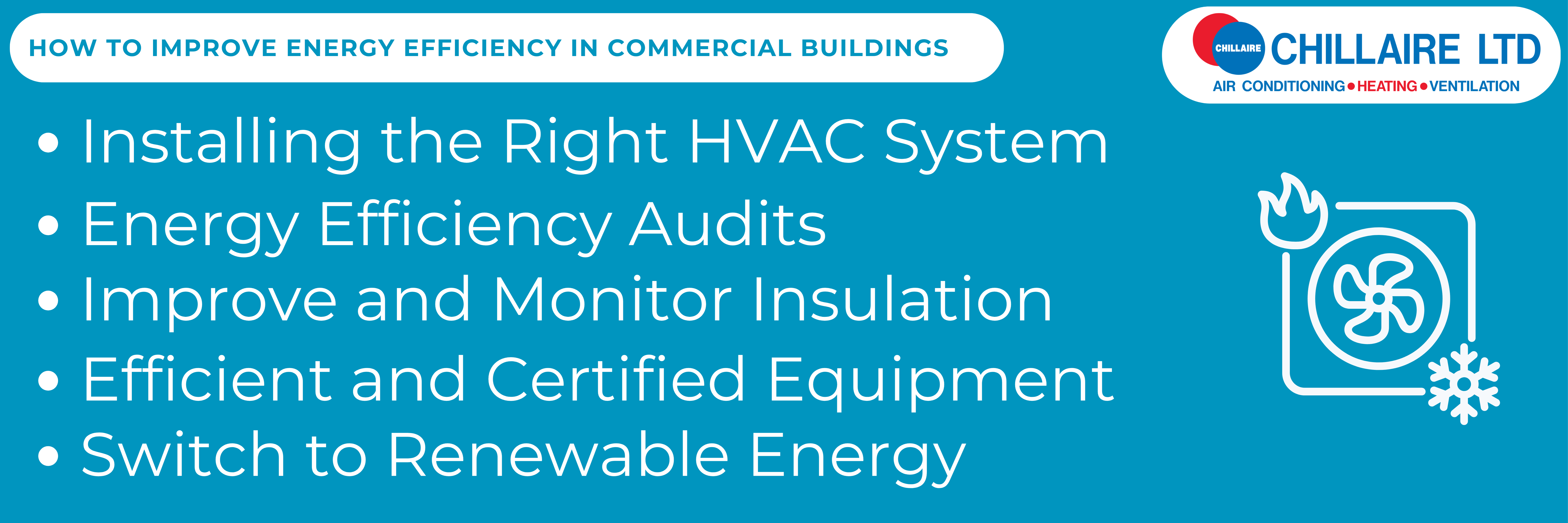 infographic with bullet point list on how to improve energy efficiency in commercial buildings