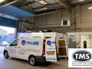 Chillaire van parked inside warehouse with air conditioning system