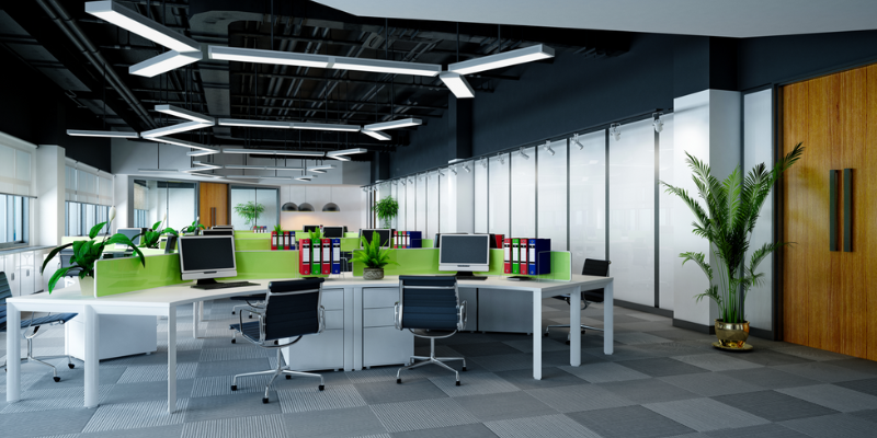 Modern office room with green