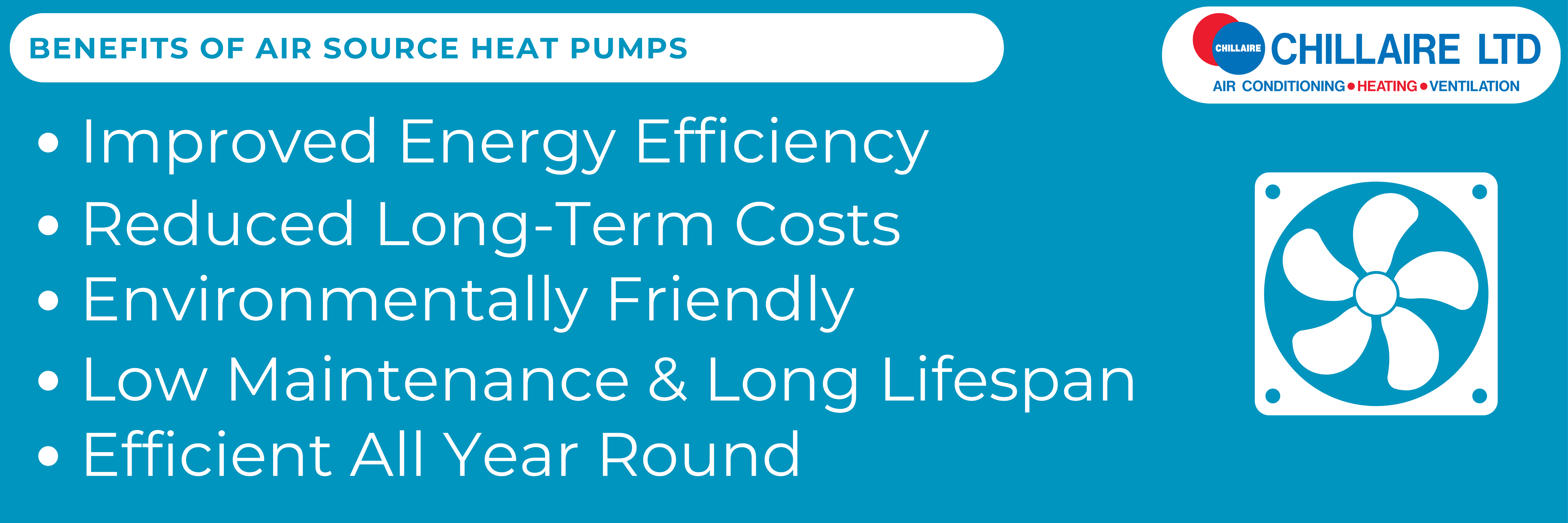 a list of benefits of air source heat pumps, including improved energy efficiency, reduced long term costs and environmentally friendly