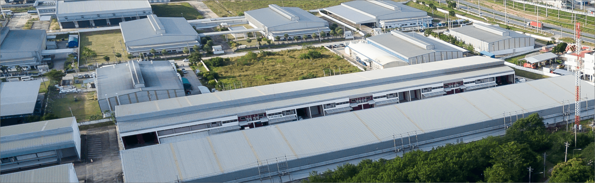 aerial shot of industrial buildings